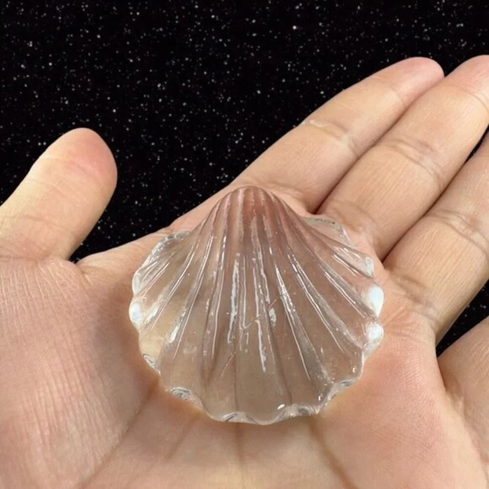 Clear Miniature Art Glass Nautical Theme‎ Shell Figurine Small Paperweight Glass